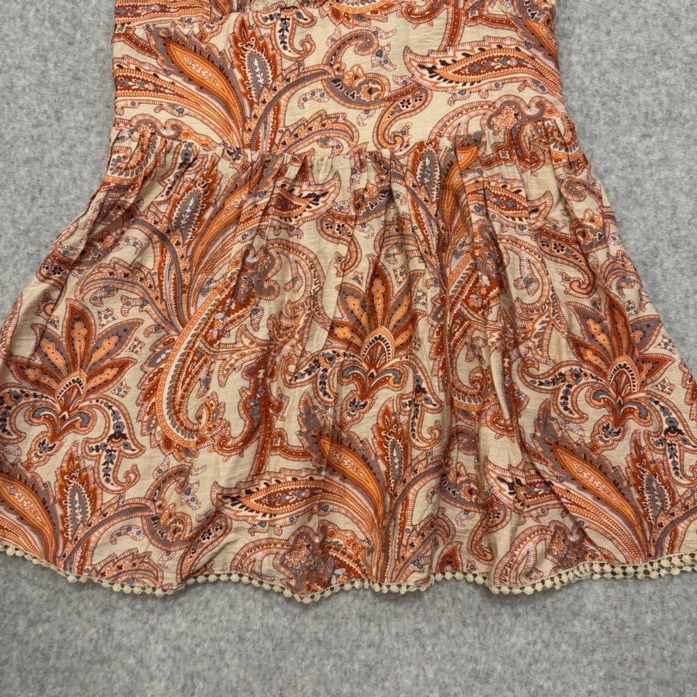 NEW TCEC Avara Coley Dress Paisley Puff Sleeve Mini Pom Pom Trim Womens L - Picture 3 of 13